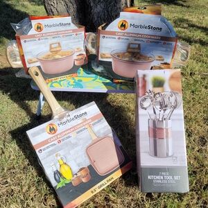 New! Marble Stone Cast Aluminum Cookware Set